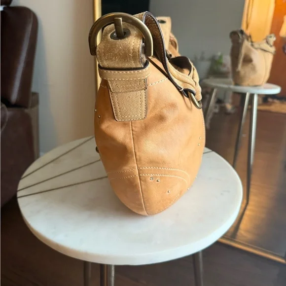 Coach Soho Hobo Vintage Tan Studded Crystal Shoulder Bag Suede Strap - Picture 3 of 9